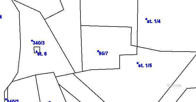 Parcela st. 95/7 v KÚ Uhřínovice u Voděrad, Katastrální mapa