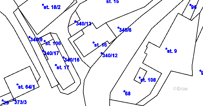 Parcela st. 340/12 v KÚ Uhřínovice u Voděrad, Katastrální mapa