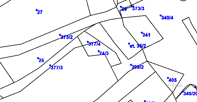 Parcela st. 24/3 v KÚ Uhřínovice u Voděrad, Katastrální mapa