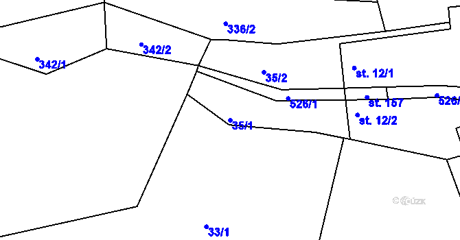 Parcela st. 35/1 v KÚ Voděrady u Rychnova nad Kněžnou, Katastrální mapa