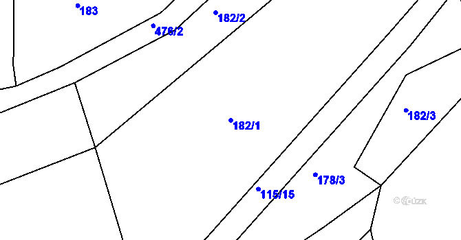 Parcela st. 182/1 v KÚ Voděrady u Rychnova nad Kněžnou, Katastrální mapa