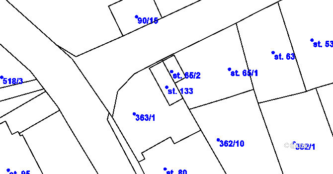 Parcela st. 133 v KÚ Voděrady u Rychnova nad Kněžnou, Katastrální mapa
