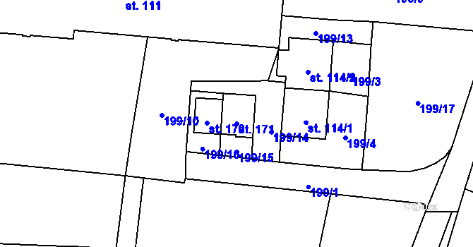 Parcela st. 171 v KÚ Voděrady u Českých Heřmanic, Katastrální mapa