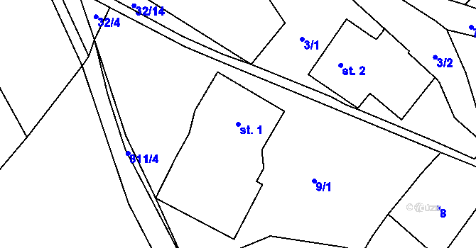 Parcela st. 1 v KÚ Voděrady u Českých Heřmanic, Katastrální mapa