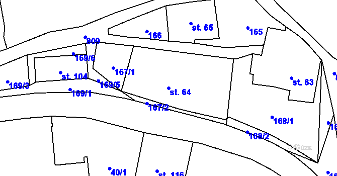 Parcela st. 64 v KÚ Voděrady u Českých Heřmanic, Katastrální mapa