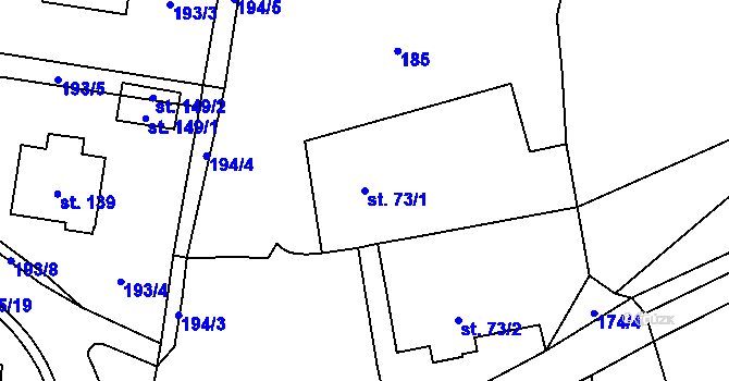 Parcela st. 73/1 v KÚ Voděrady u Českých Heřmanic, Katastrální mapa