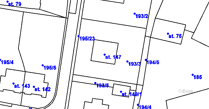 Parcela st. 147 v KÚ Voděrady u Českých Heřmanic, Katastrální mapa
