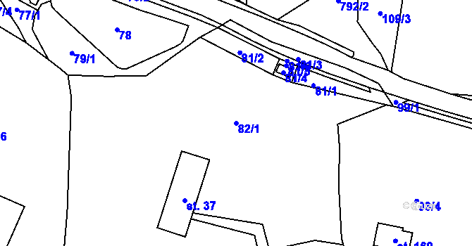 Parcela st. 82/1 v KÚ Voděrady u Českých Heřmanic, Katastrální mapa