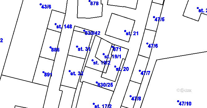 Parcela st. 19/1 v KÚ Voděrady u Kunštátu, Katastrální mapa