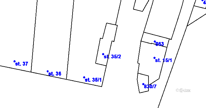 Parcela st. 35/2 v KÚ Voděrady u Kunštátu, Katastrální mapa