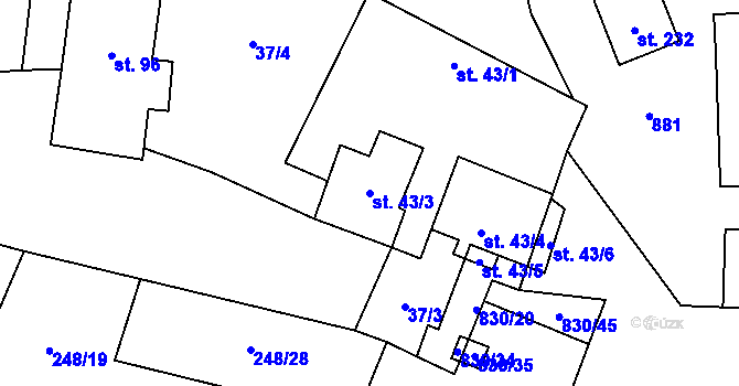 Parcela st. 43/3 v KÚ Voděrady u Kunštátu, Katastrální mapa