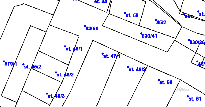 Parcela st. 47/1 v KÚ Voděrady u Kunštátu, Katastrální mapa