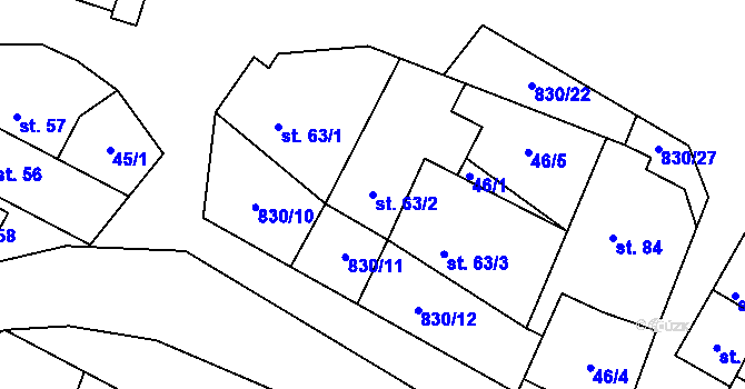 Parcela st. 63/2 v KÚ Voděrady u Kunštátu, Katastrální mapa