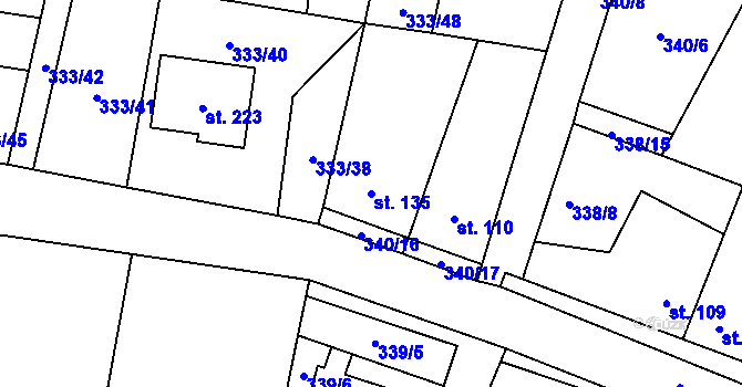 Parcela st. 135 v KÚ Voděrady u Kunštátu, Katastrální mapa