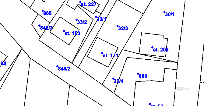 Parcela st. 171 v KÚ Voděrady u Kunštátu, Katastrální mapa