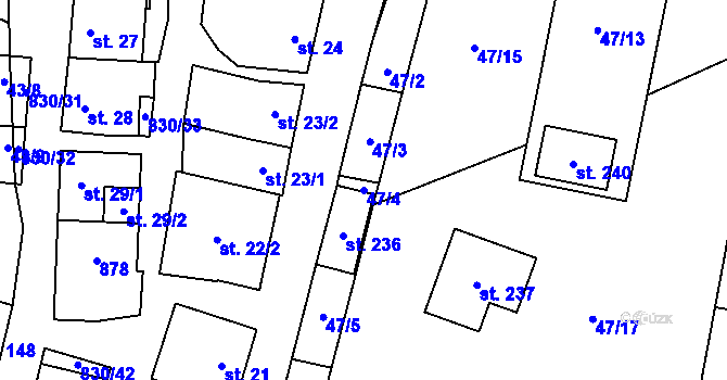 Parcela st. 47/4 v KÚ Voděrady u Kunštátu, Katastrální mapa