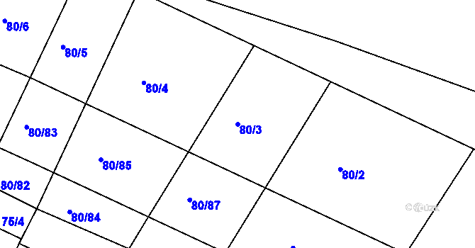Parcela st. 80/3 v KÚ Voděrady u Kunštátu, Katastrální mapa