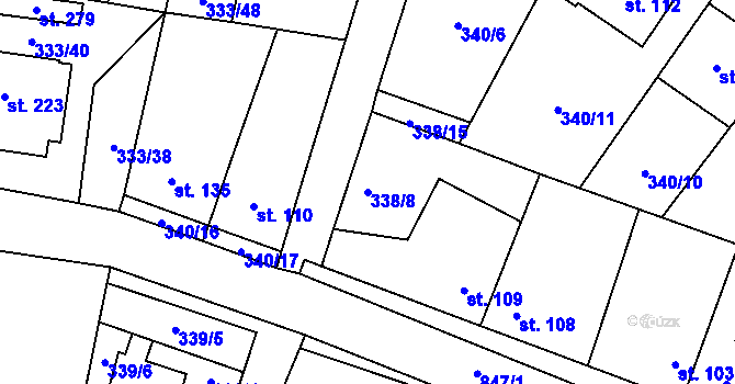 Parcela st. 338/8 v KÚ Voděrady u Kunštátu, Katastrální mapa