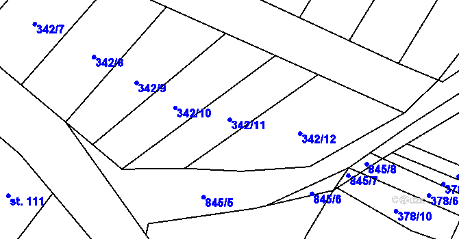 Parcela st. 342/11 v KÚ Voděrady u Kunštátu, Katastrální mapa
