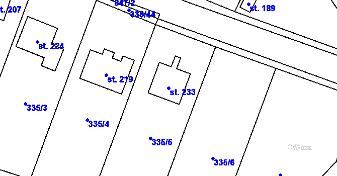 Parcela st. 233 v KÚ Voděrady u Kunštátu, Katastrální mapa