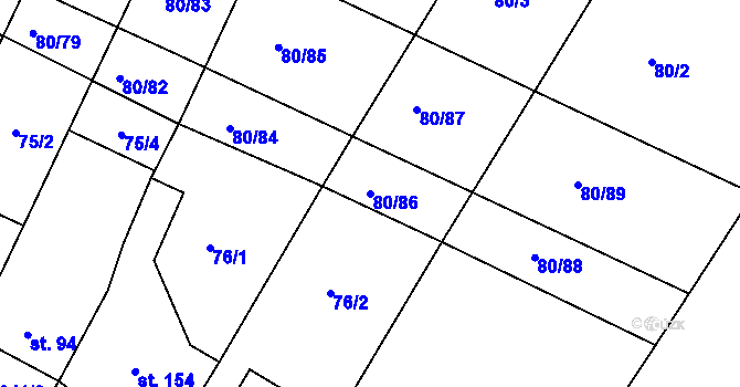 Parcela st. 80/86 v KÚ Voděrady u Kunštátu, Katastrální mapa
