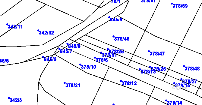 Parcela st. 378/11 v KÚ Voděrady u Kunštátu, Katastrální mapa