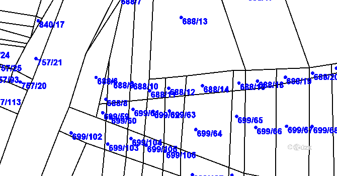 Parcela st. 688/12 v KÚ Voděrady u Kunštátu, Katastrální mapa