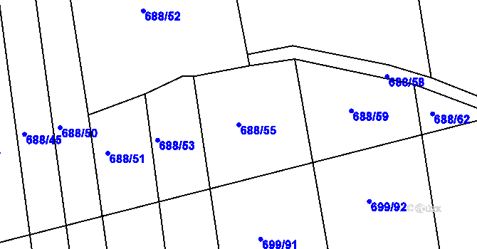 Parcela st. 688/55 v KÚ Voděrady u Kunštátu, Katastrální mapa