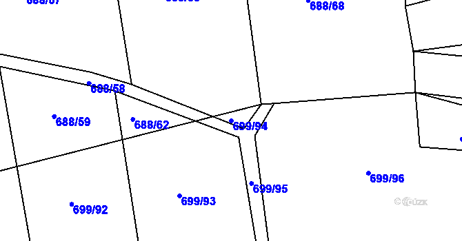 Parcela st. 699/94 v KÚ Voděrady u Kunštátu, Katastrální mapa