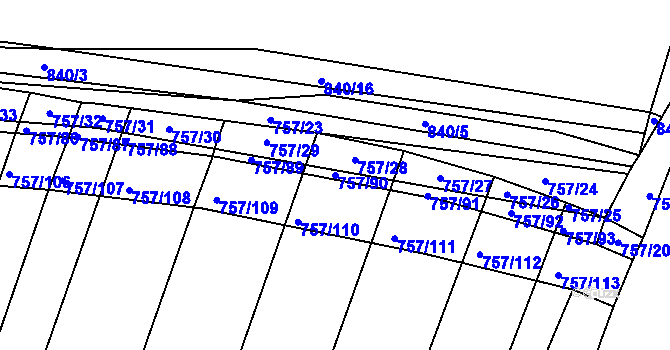 Parcela st. 757/90 v KÚ Voděrady u Kunštátu, Katastrální mapa