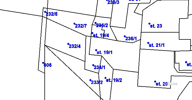 Parcela st. 19/1 v KÚ Malešín u Vodice, Katastrální mapa