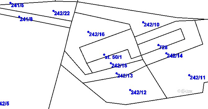 Parcela st. 50/1 v KÚ Malešín u Vodice, Katastrální mapa