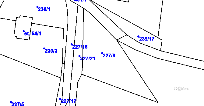 Parcela st. 227/9 v KÚ Malešín u Vodice, Katastrální mapa