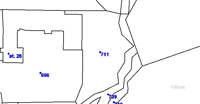 Parcela st. 711 v KÚ Malešín u Vodice, Katastrální mapa
