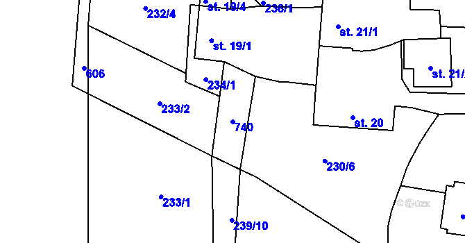 Parcela st. 740 v KÚ Malešín u Vodice, Katastrální mapa