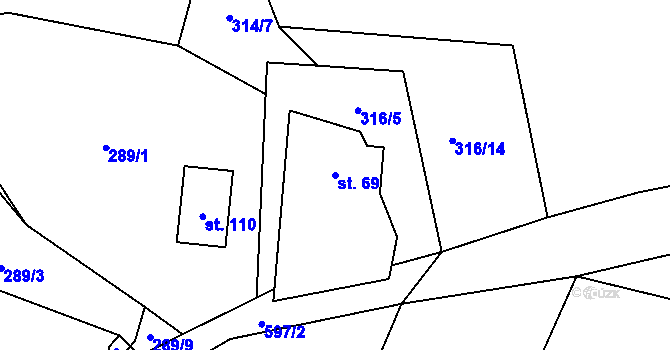 Parcela st. 69 v KÚ Vodice u Tábora, Katastrální mapa