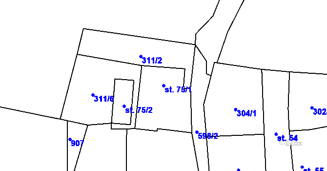 Parcela st. 75/1 v KÚ Vodice u Tábora, Katastrální mapa