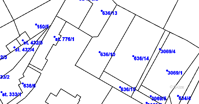 Parcela st. 636/10 v KÚ Vodňany, Katastrální mapa