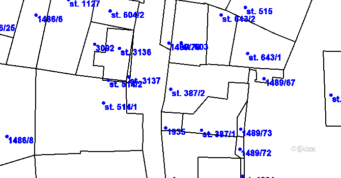 Parcela st. 387/2 v KÚ Vodňany, Katastrální mapa