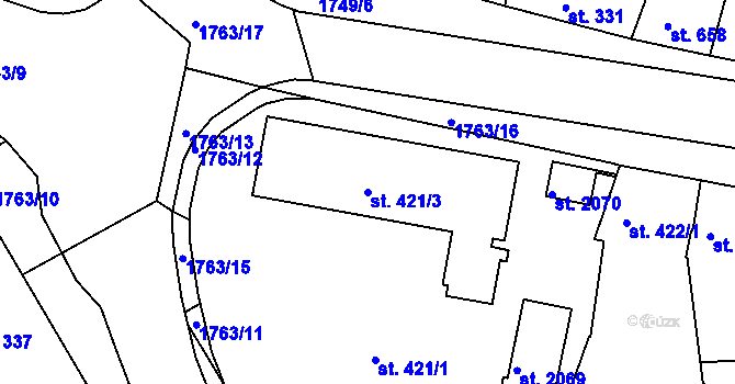 Parcela st. 421/3 v KÚ Vodňany, Katastrální mapa