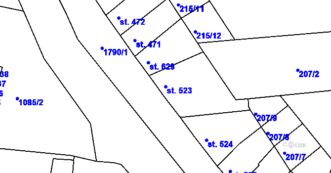 Parcela st. 523 v KÚ Vodňany, Katastrální mapa