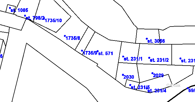 Parcela st. 571 v KÚ Vodňany, Katastrální mapa