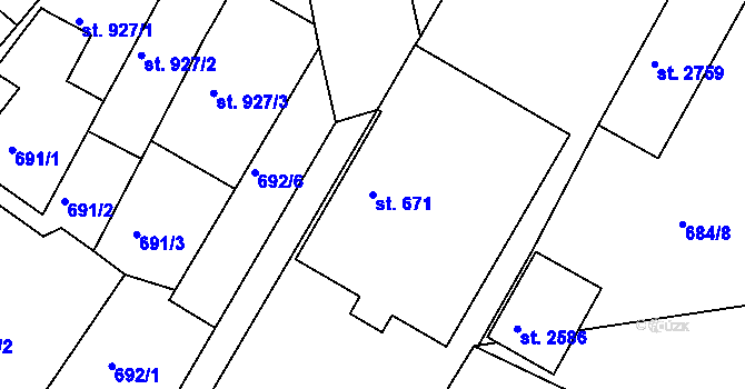 Parcela st. 671 v KÚ Vodňany, Katastrální mapa
