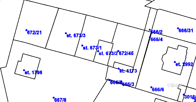 Parcela st. 673/2 v KÚ Vodňany, Katastrální mapa