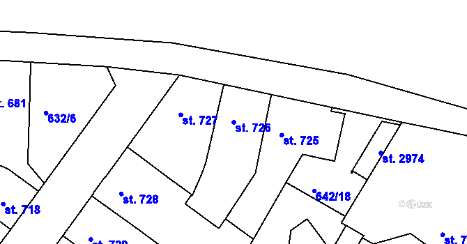 Parcela st. 726 v KÚ Vodňany, Katastrální mapa