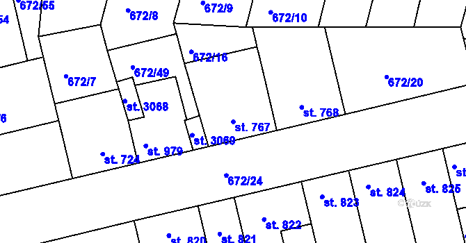 Parcela st. 767 v KÚ Vodňany, Katastrální mapa
