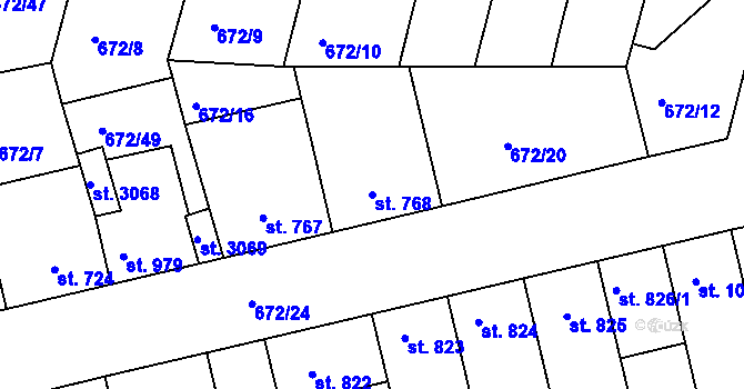Parcela st. 768 v KÚ Vodňany, Katastrální mapa