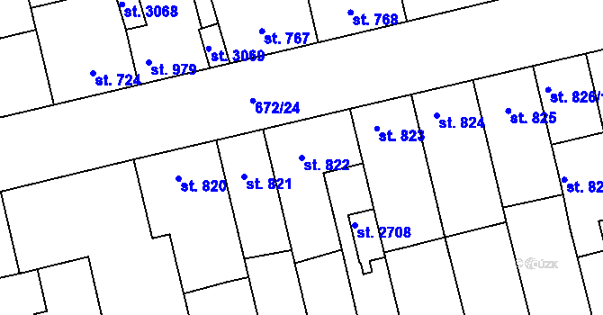 Parcela st. 822 v KÚ Vodňany, Katastrální mapa