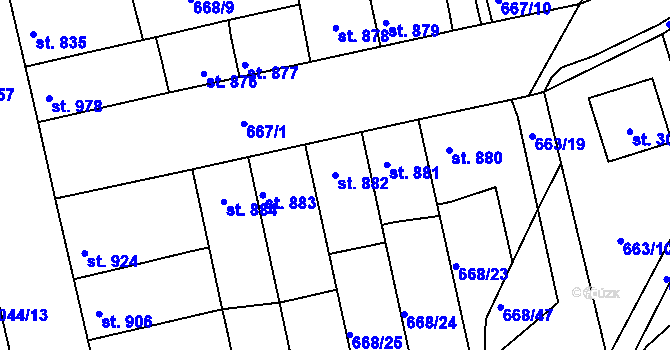 Parcela st. 882 v KÚ Vodňany, Katastrální mapa