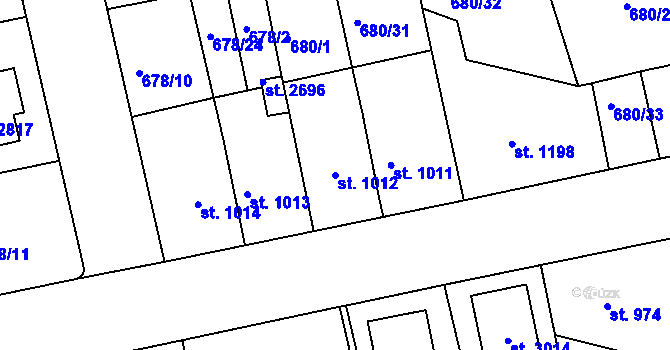 Parcela st. 1012 v KÚ Vodňany, Katastrální mapa